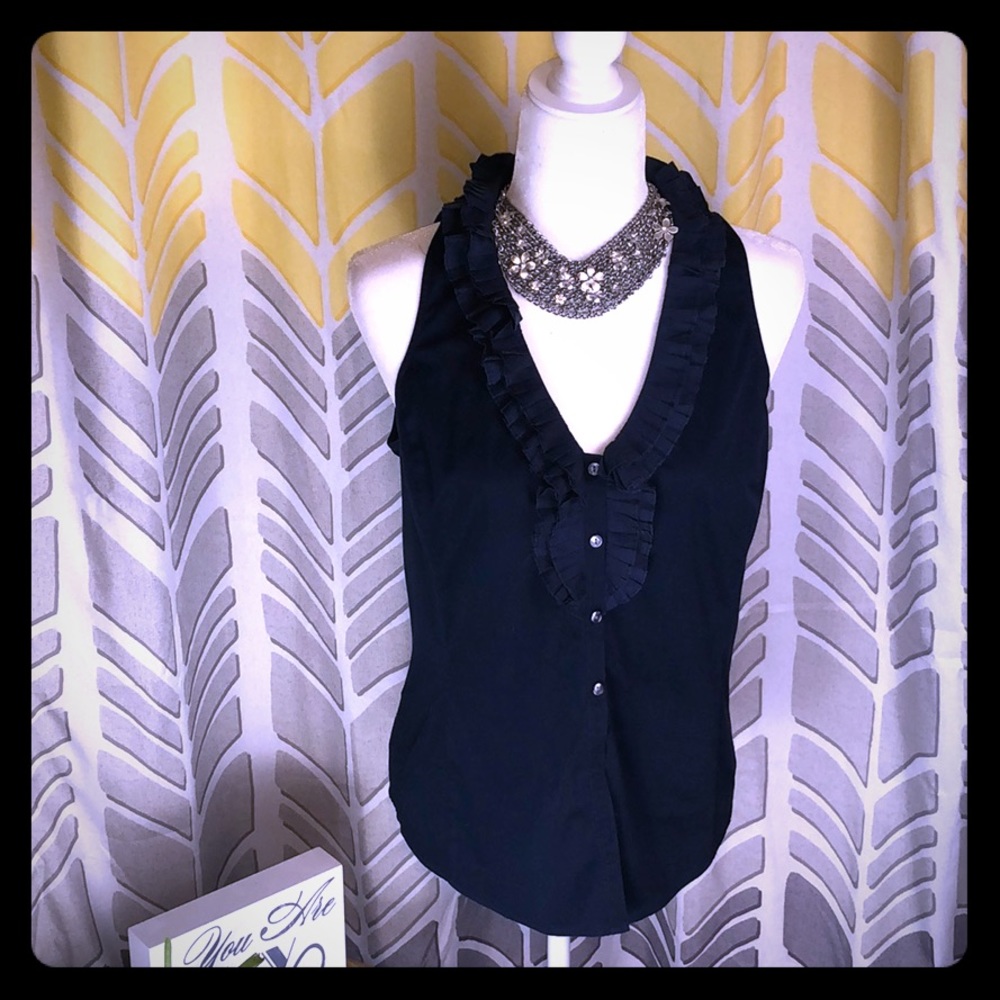 Ann Taylor Navy cotton blouse with silk details